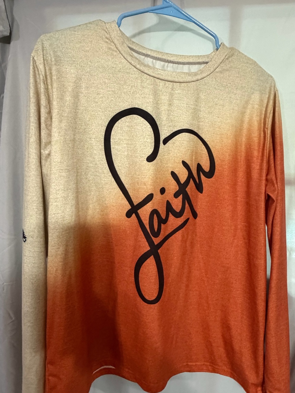 Faith Heart Ombre Long Sleeve Top - Cream to Orange